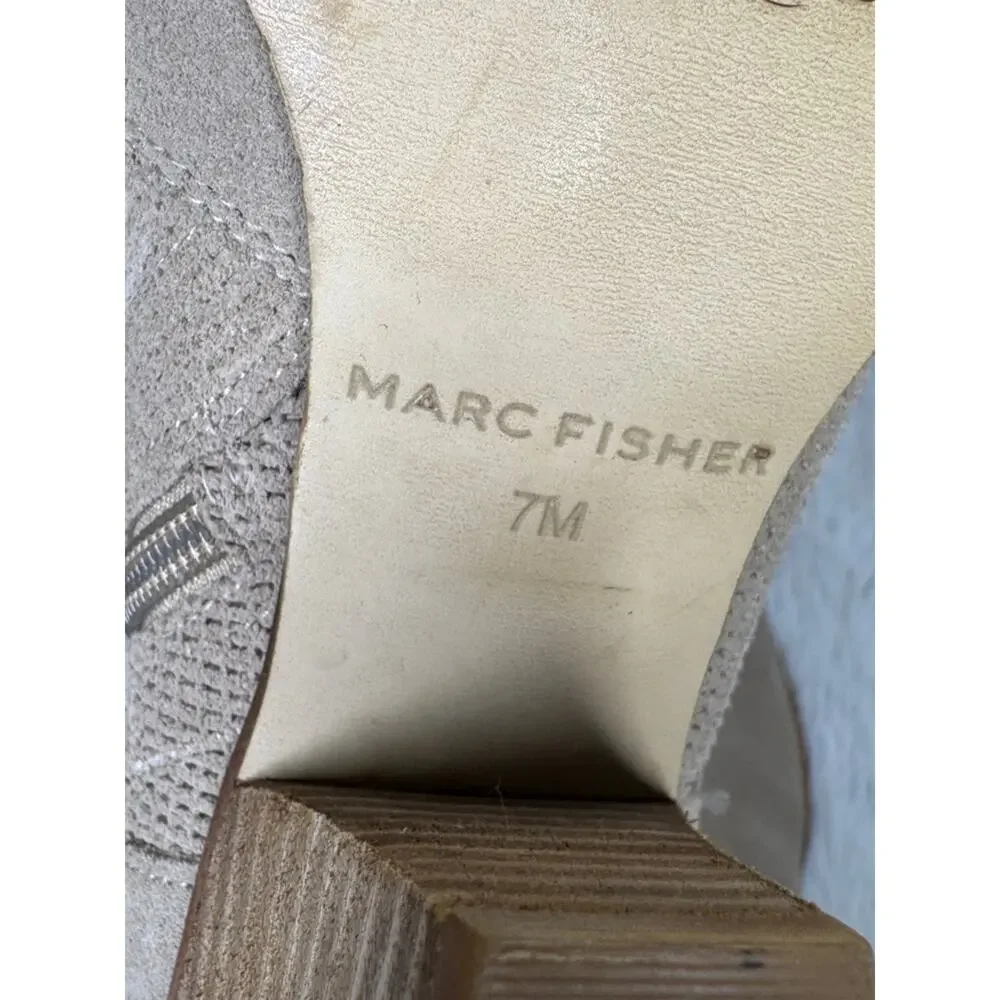 MARC FISHER / Cadis tan suede perforated heeled ankle booties / 7